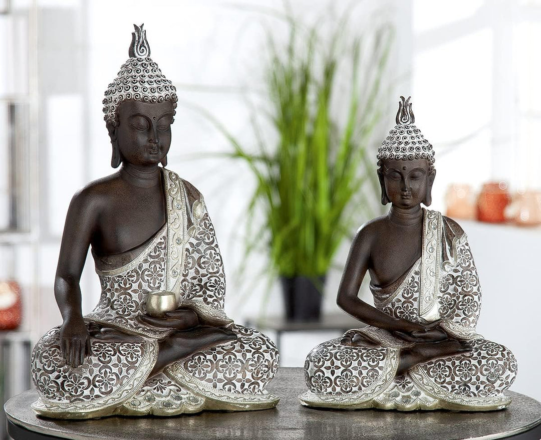 GILDE Deko Skulptur Buddha Figur sitzend - Meditation - braun/weiss - Höhe 29 cm Höhe 29 cm Braun, H