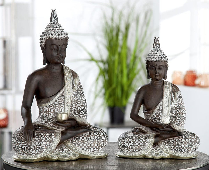 GILDE Deko Skulptur Buddha Figur sitzend - Meditation - braun/weiss - Höhe 29 cm Höhe 29 cm Braun, H