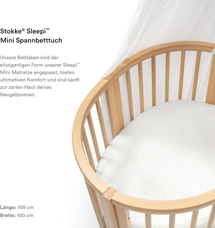 Stokke Sleepi Mini Spannbetttuch, Fans Grey - Weiche Bettwäsche für süsse Träume - Passend für die o
