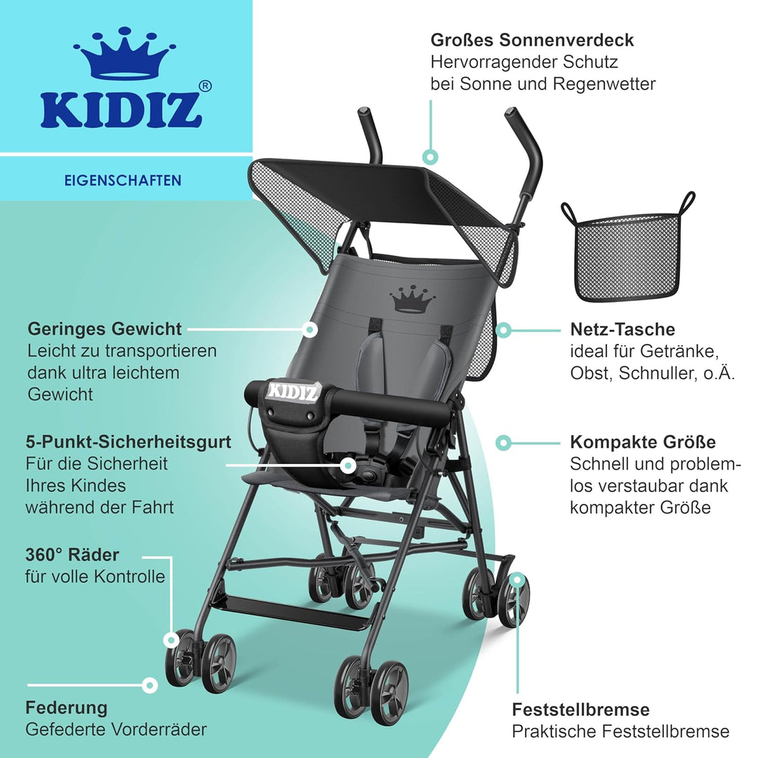 KIDIZ® Kinderwagen CITY Buggy Kinderbuggy klappbar Sportwagen Faltbar 360° 4-Zoll-Räder Inkl. Sonnen