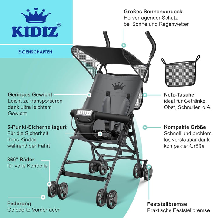 KIDIZ® Kinderwagen CITY Buggy Kinderbuggy klappbar Sportwagen Faltbar 360° 4-Zoll-Räder Inkl. Sonnen
