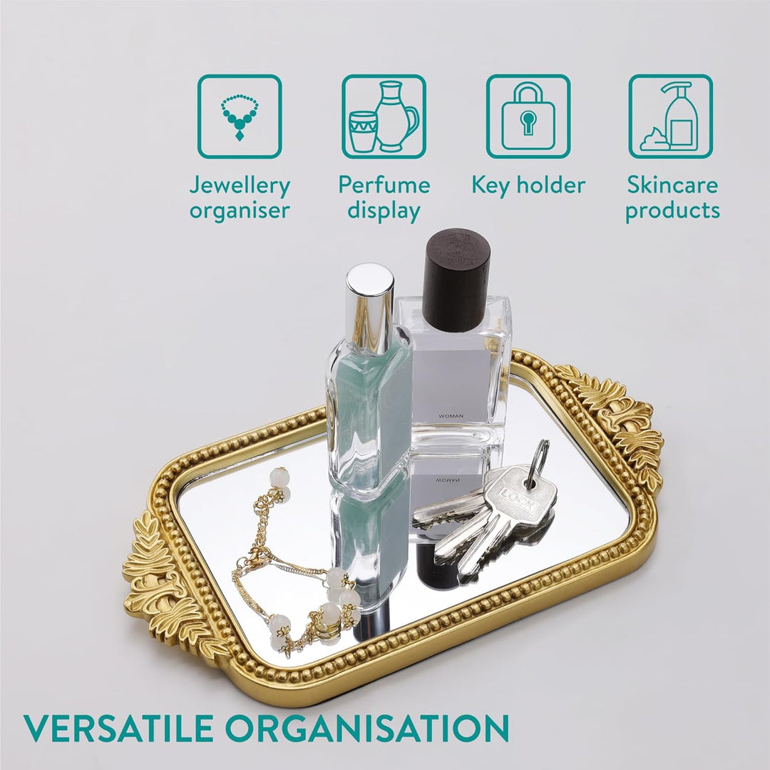Navaris Antikes Gold Tablett - Eleganter Parfum Organizer - Perfekt als Schmuck Tablett, Parfüm Orga