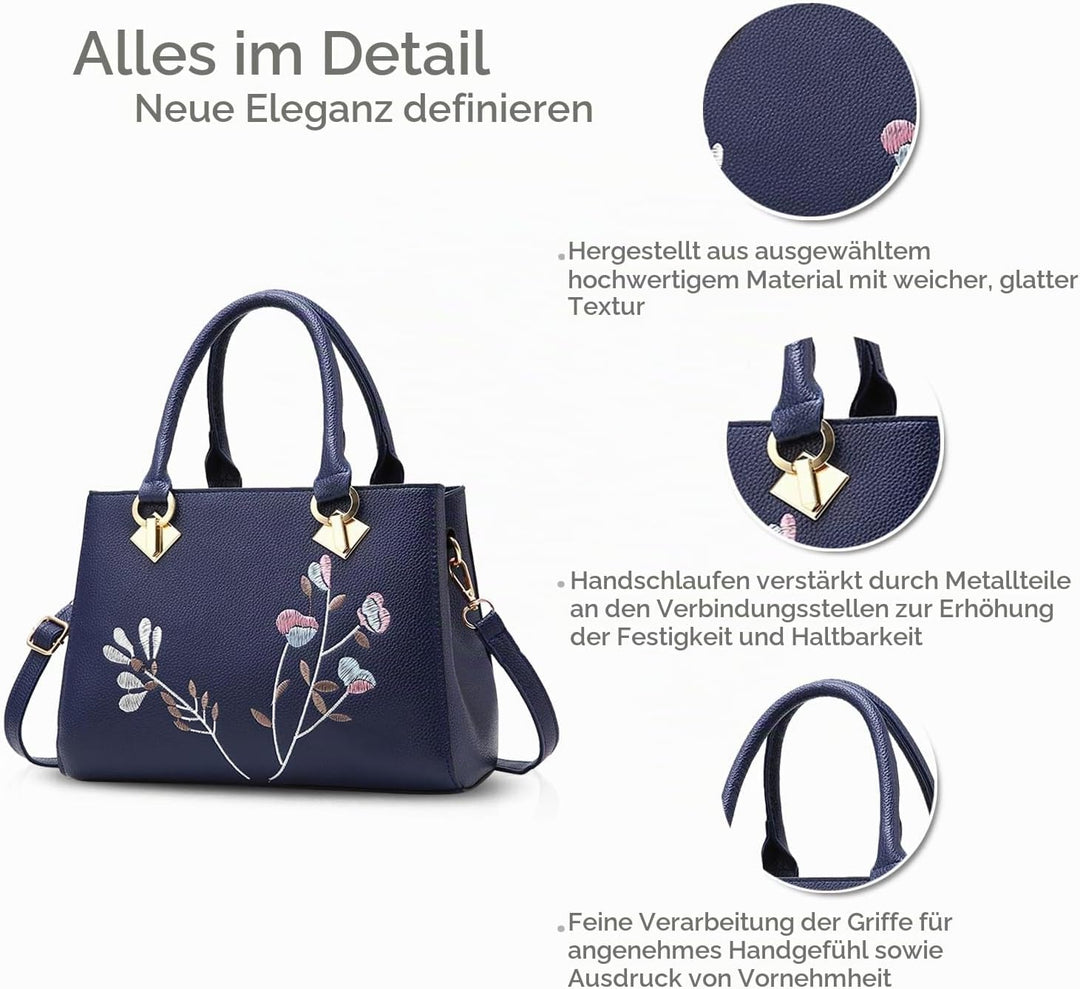 NICOLE &amp; DORIS Retro Women Top Handle Handbags Tote Purse Shoulder Bag Crossbody Bag PU Leather Blau