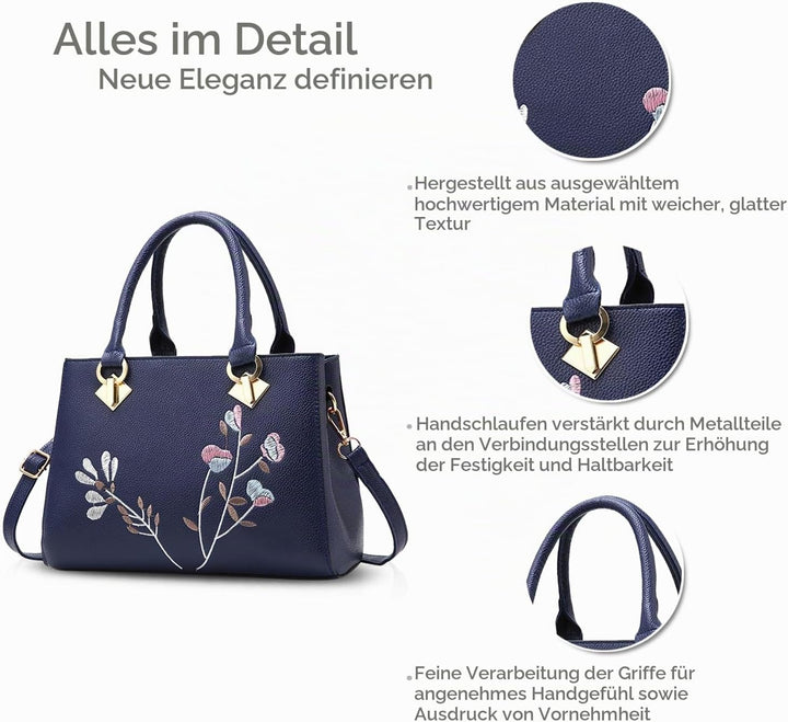 NICOLE &amp; DORIS Retro Women Top Handle Handbags Tote Purse Shoulder Bag Crossbody Bag PU Leather Blau