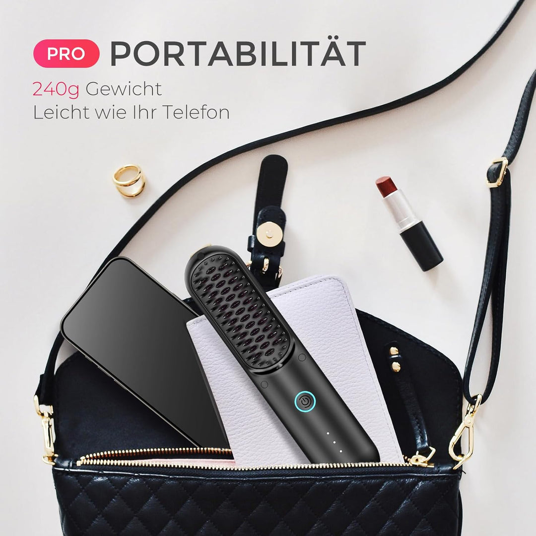 TYMO Porta Glättbürste Kabellose PRO, Mini-Haarglätterbürste, Tragbare Glättbürste für Reisen, Negat