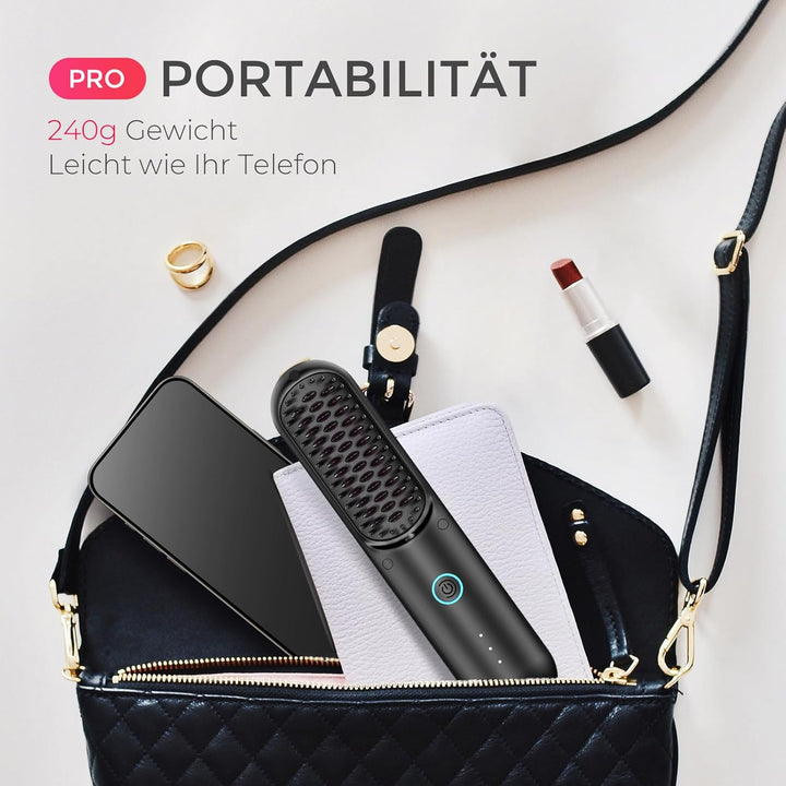 TYMO Porta Glättbürste Kabellose PRO, Mini-Haarglätterbürste, Tragbare Glättbürste für Reisen, Negat