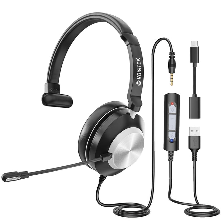 Headset mit Mikrofon (Single-Ear) USB/3,5mm/USB-C | Büro Headsets mit Noise Cancelling für Call Cent