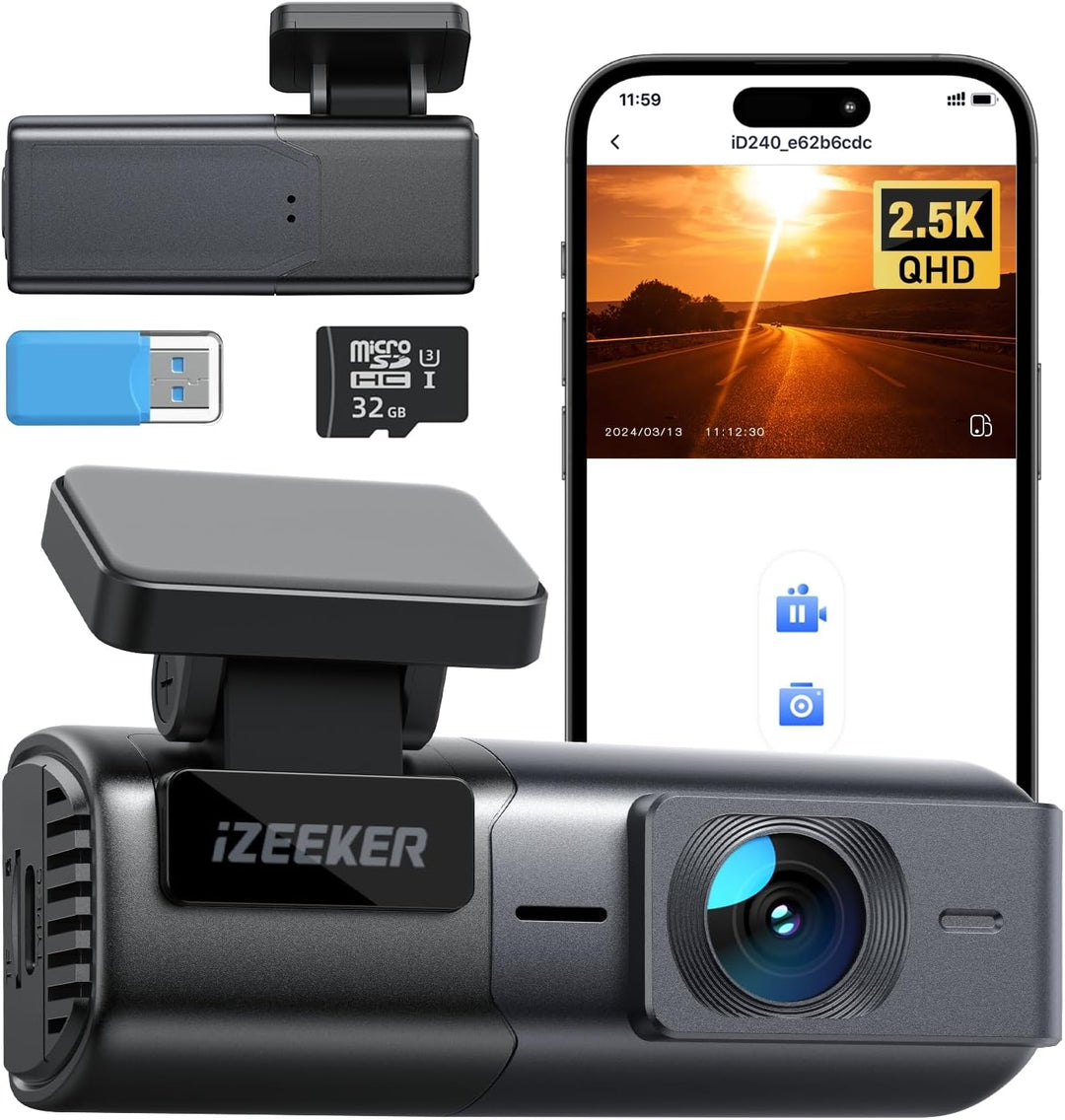 iZEEKER 2,5K Dashcam WiFi Dashkamera für Autos, Mini Auto Kamera 1440P Front Dashcam mit App-Unterst