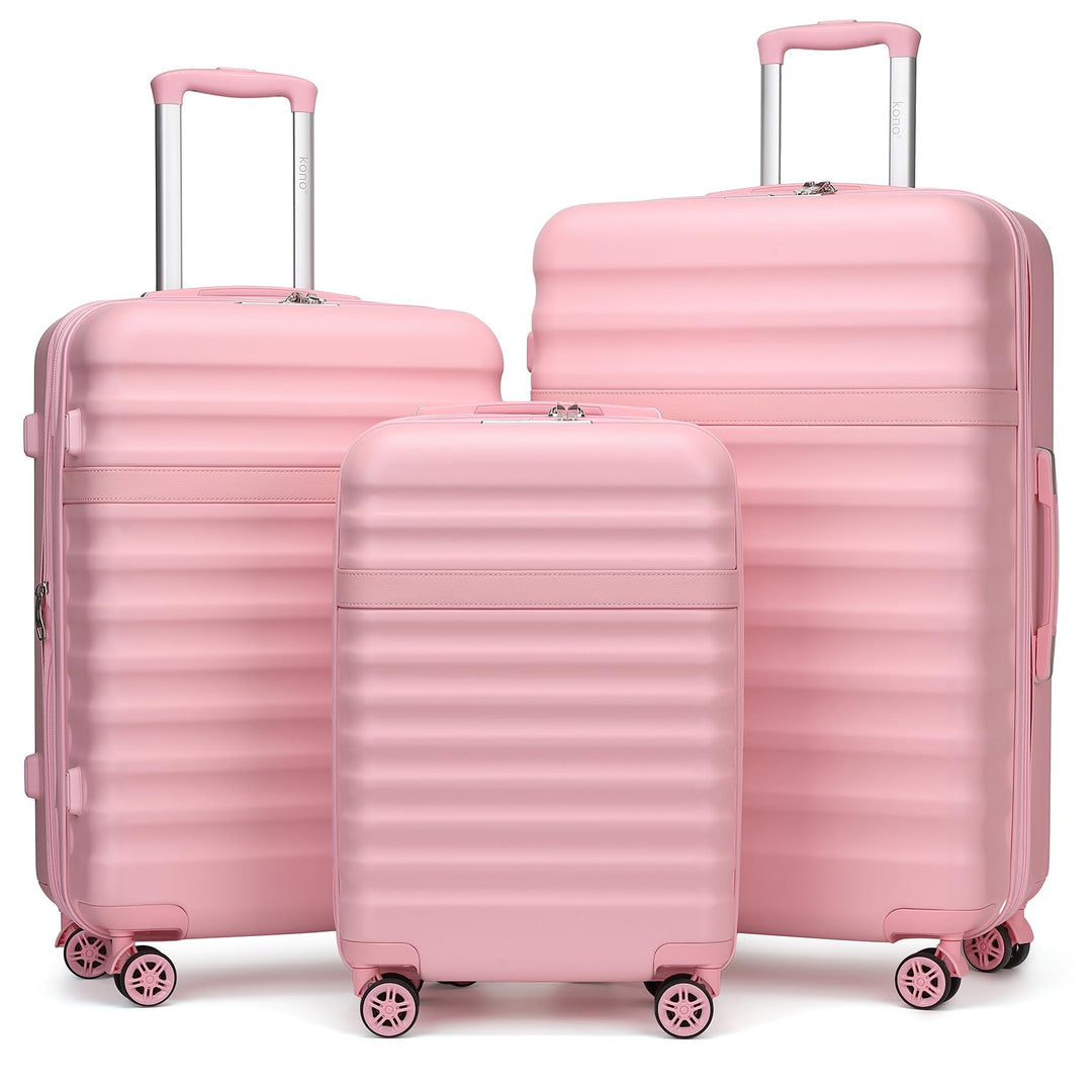 KONO Koffer Trolley Kofferset 3 Teilig Reisekoffer von ABS+PC Hartschalenkoffer mit 4 Rollen TSA Sch