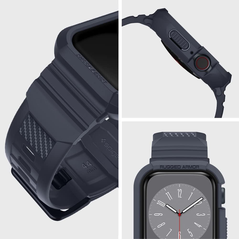 Spigen Rugged Armor Pro Hülle mit Band für Apple Watch 45/44mm | TPU-Unibody-Hülle mit Armband, Carb