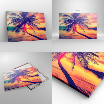 Bilder auf Leinwand 100x70cm Leinwandbild mit Rahmen Meer Strand Palme Gross Wanddeko Bild Schlafzim