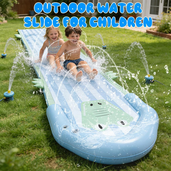 Wasserrutsche Garten für Kinder, 482 x 75cm Doppelte Wasserrutsche Garten mit 2 Bodyboards, Aufblasb