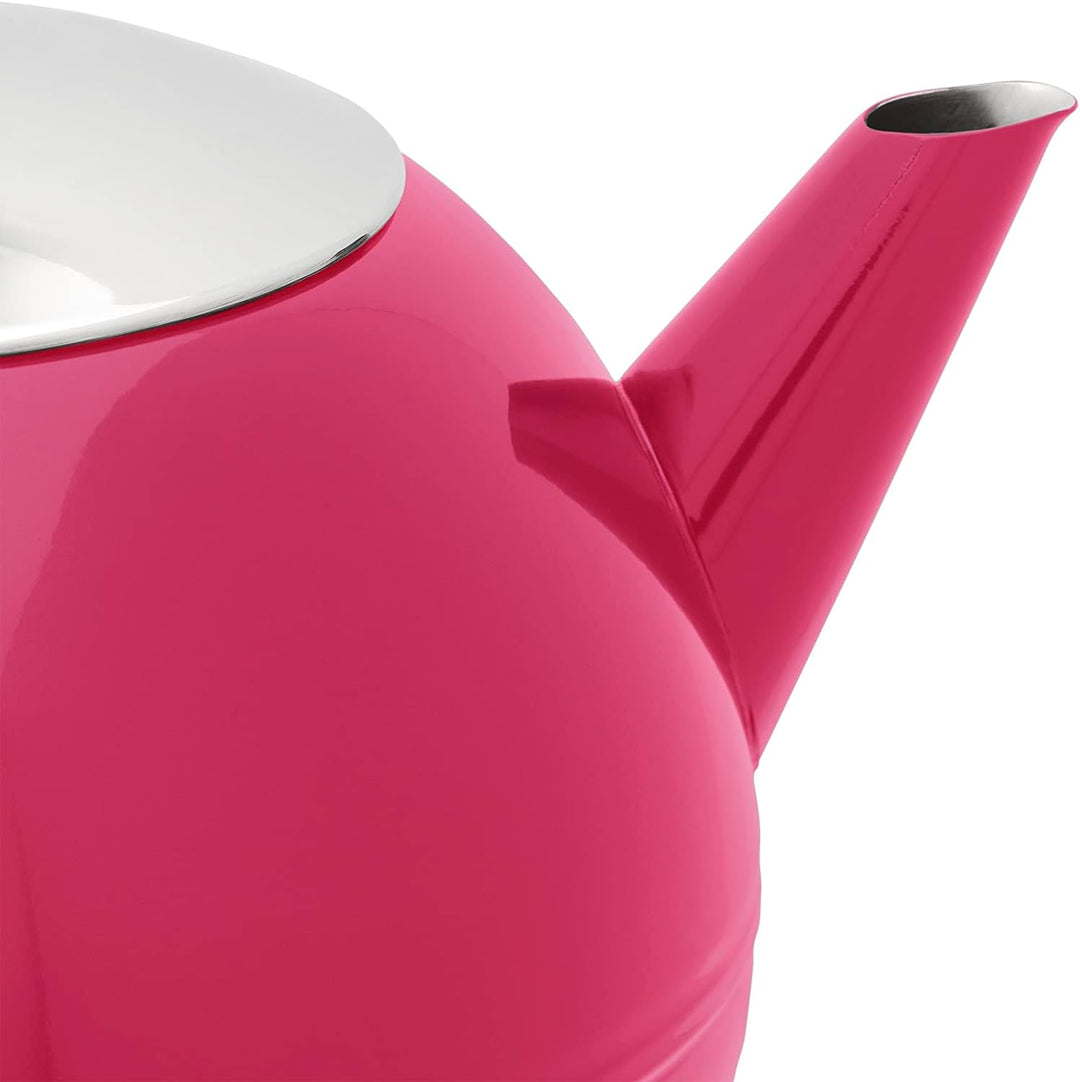 Bredemeijer grosse Pinke Edelstahl Teekanne 1.2 Liter doppelwandig - isolierende Kanne für längeren