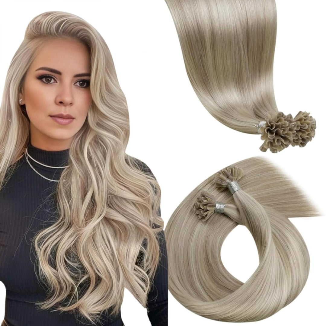LaaVoo Bonding Extensions Echthaar U Tips Extensions Echthaar Bondings Blond Hot Fusion Keratin Haar