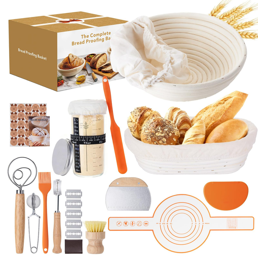 Gärkörbchen, Brotgärkorb-Set Für Sauerteig Starter Set, Gärkorb natürlichem Rattan, Sauerteig-Gärkor