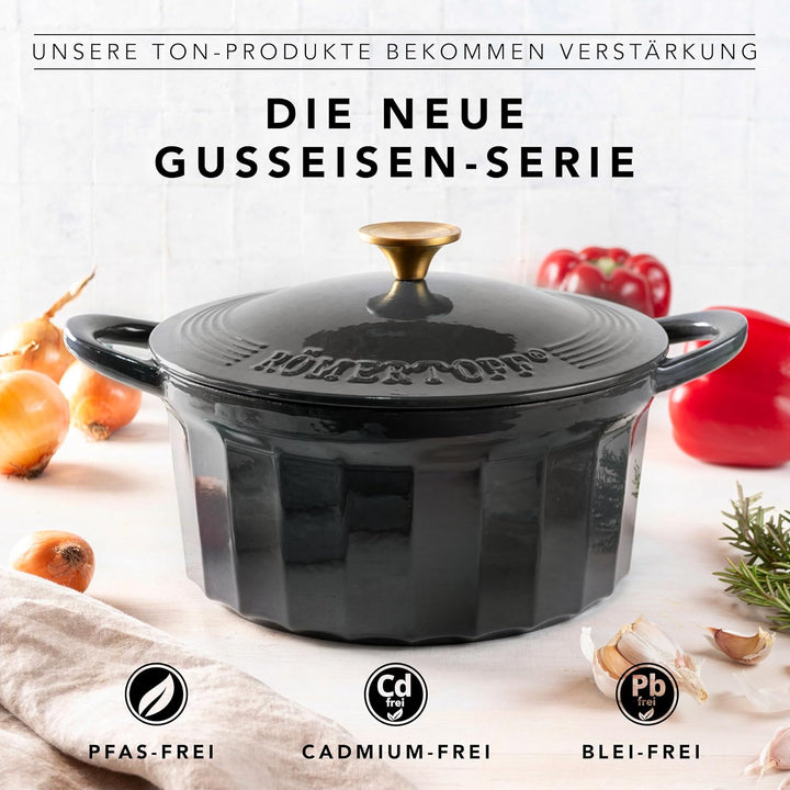 Römertopf Bräter Emaille Gusseisen Topf Schmortopf 24 cm Deckel, Anthrazit Anthrazit 24 cm, Anthrazi