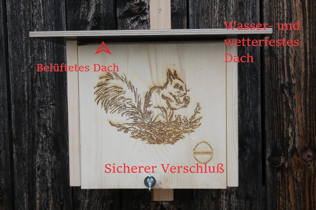 Grosser Premium Eichhörnchen Kobel, Nistkasten, 3 Eingänge, deutsches Qualitätsprodukt handgefertigt
