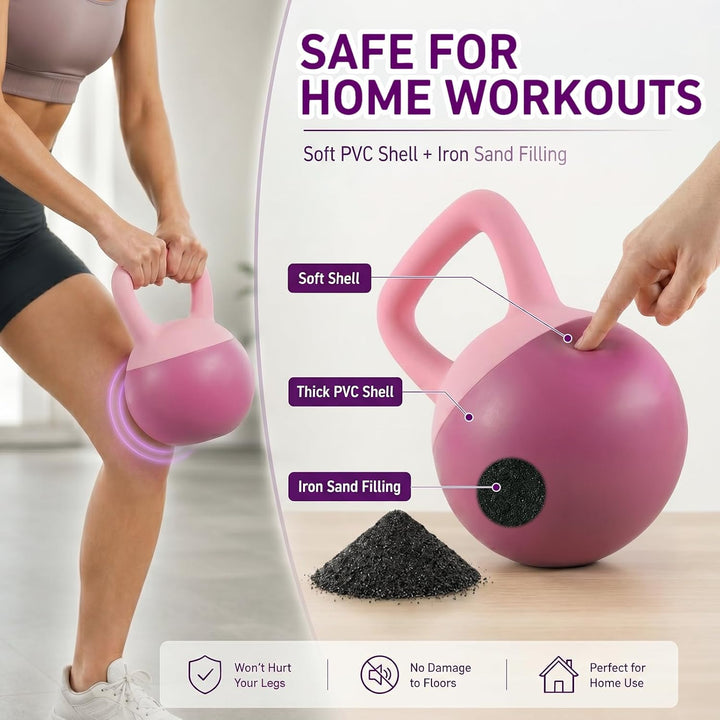 Soft Kettlebell 4-12kg - Bodenschonend und Leise, Eisensand-Kugelhantel mit ergonomischem Griff für
