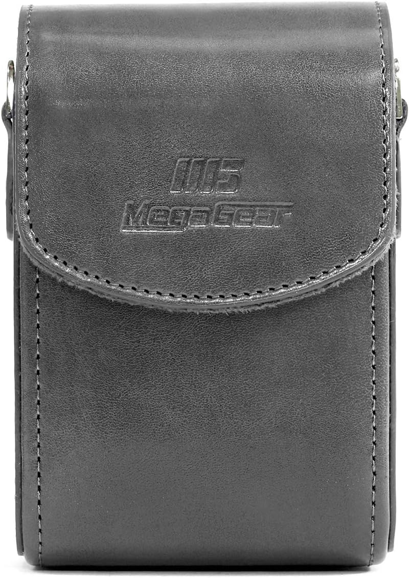 MegaGear MG1433 Panasonic Lumix DC-ZS200, TZ200, Leica C-Lux Leder Kameratasche mit Trageriemen, Gra