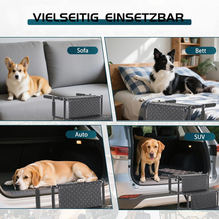 OUUTMEE 4-stufige Hunde-Autotreppe, Klappbar Hunderampe mit Rutschfester Oberfläche, Hundetreppe für