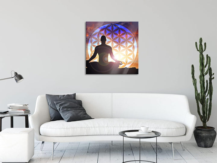 Pixxprint Glasbild | Wandbild auf Echtglas | Mensch Blume des Lebens | 60x60 cm | inkl. Aufhängung u
