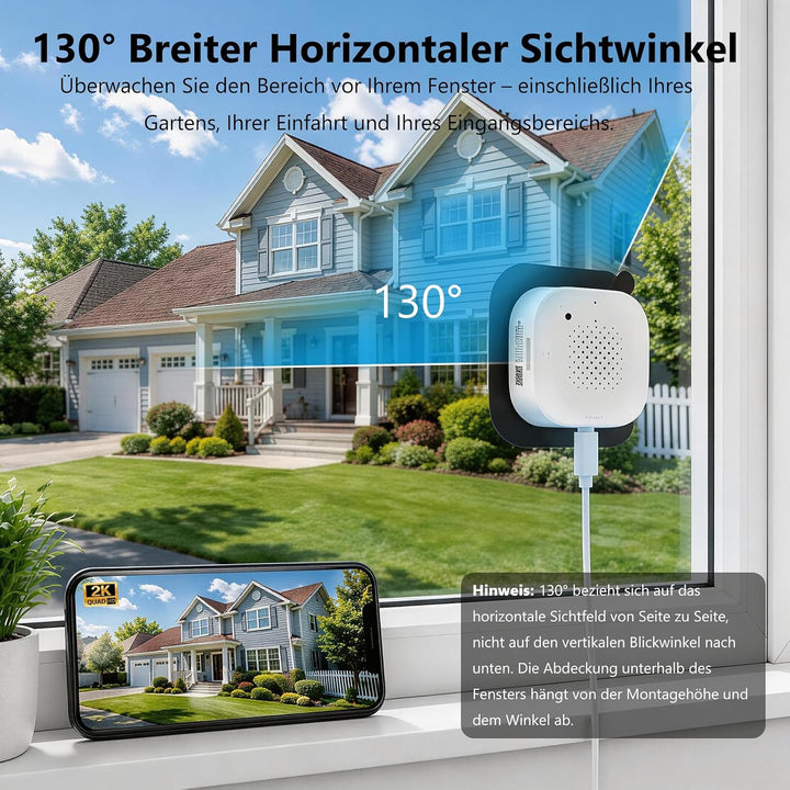 (2 Pack) 2K 3MP Überwachungskamera Innen für Fenster, Fensterkamera mit Farb-Nachtsicht, 5 GHz &amp; 2,4