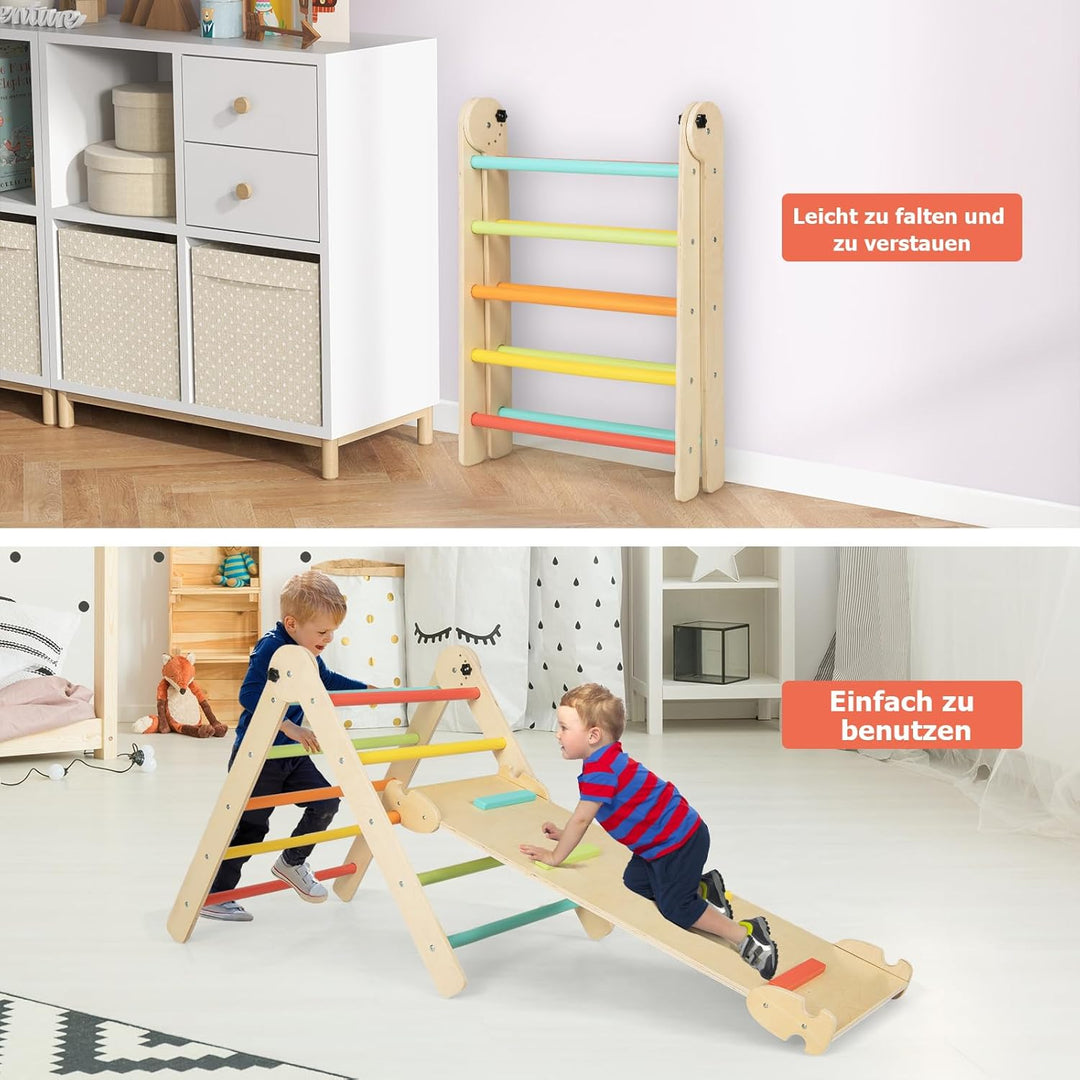 DREAMADE Montessori Klettergerüst Indoor, Holzdreieck Kletterspielzeug aus Holz, Kletterdreieck mit