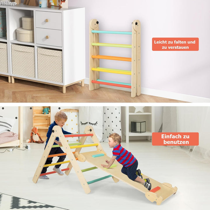 DREAMADE Montessori Klettergerüst Indoor, Holzdreieck Kletterspielzeug aus Holz, Kletterdreieck mit