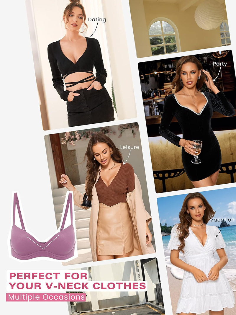 DOBREVA BH Damen ohne Bügel Push Up BHS Soft T Shirt Gepolstert Bustier Nahtlose Sleep 75D Rauchrose