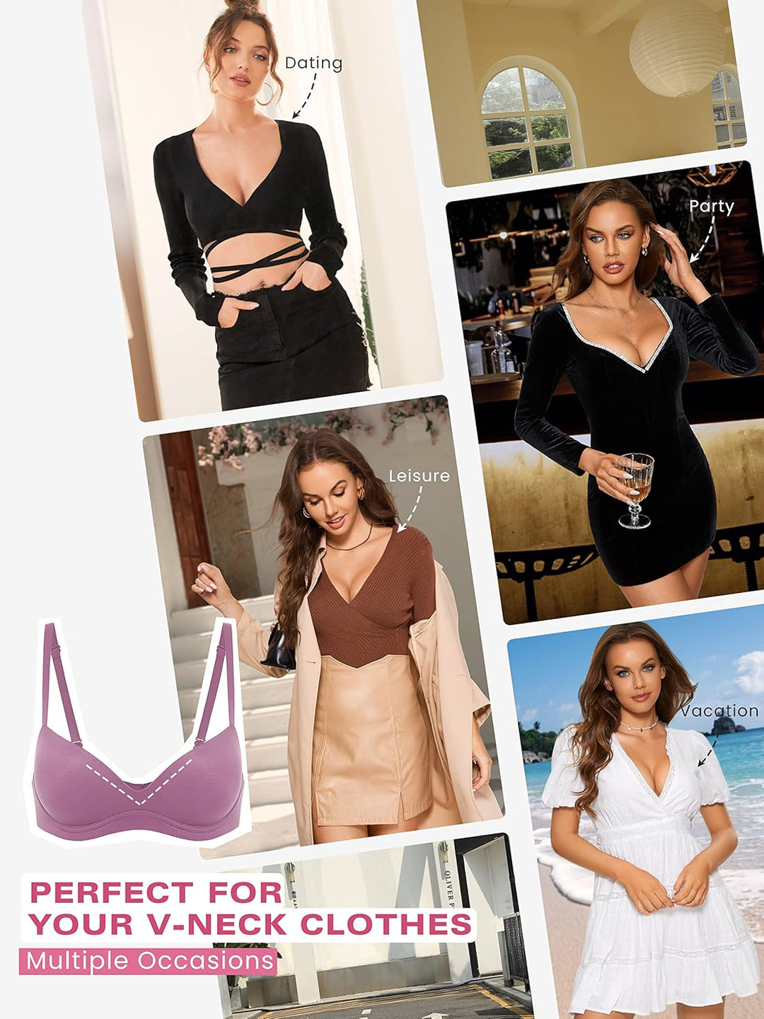 DOBREVA BH Damen ohne Bügel Push Up BHS Soft T Shirt Gepolstert Bustier Nahtlose Sleep 70D Rauchrose