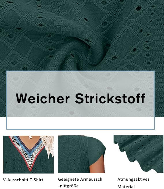 Grosse Grössen T-Shirts Damen V-Ausschnitt Plus Size Mode Strick Top Sommer Oversize Frauen Tshirts,
