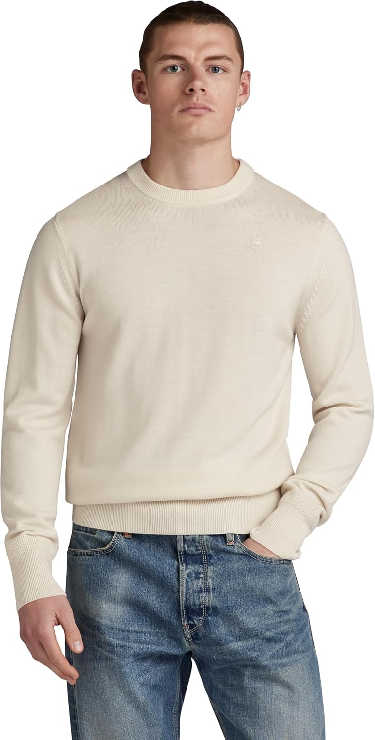 G-Star RAW Herren Premium Core Knitted Pullover Sweater M Beige (Eggnog D21931-b692-g076), M Beige (