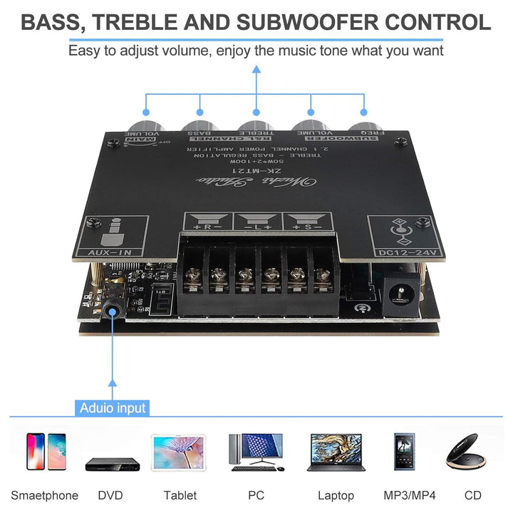 Bluetooth Verstärker Modul Hifi Stereo - 2.1 Audio Amplifier Board Mini Digital Endstufe Platine Bas
