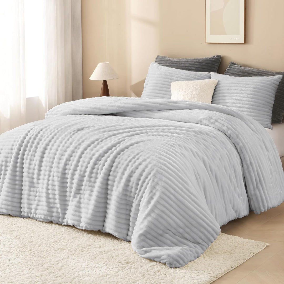 Andency Fleece Queen Tröster-Set, 3-teilig, hellgrau, für Queen-Size-Bett, weich, warm, flauschig, f