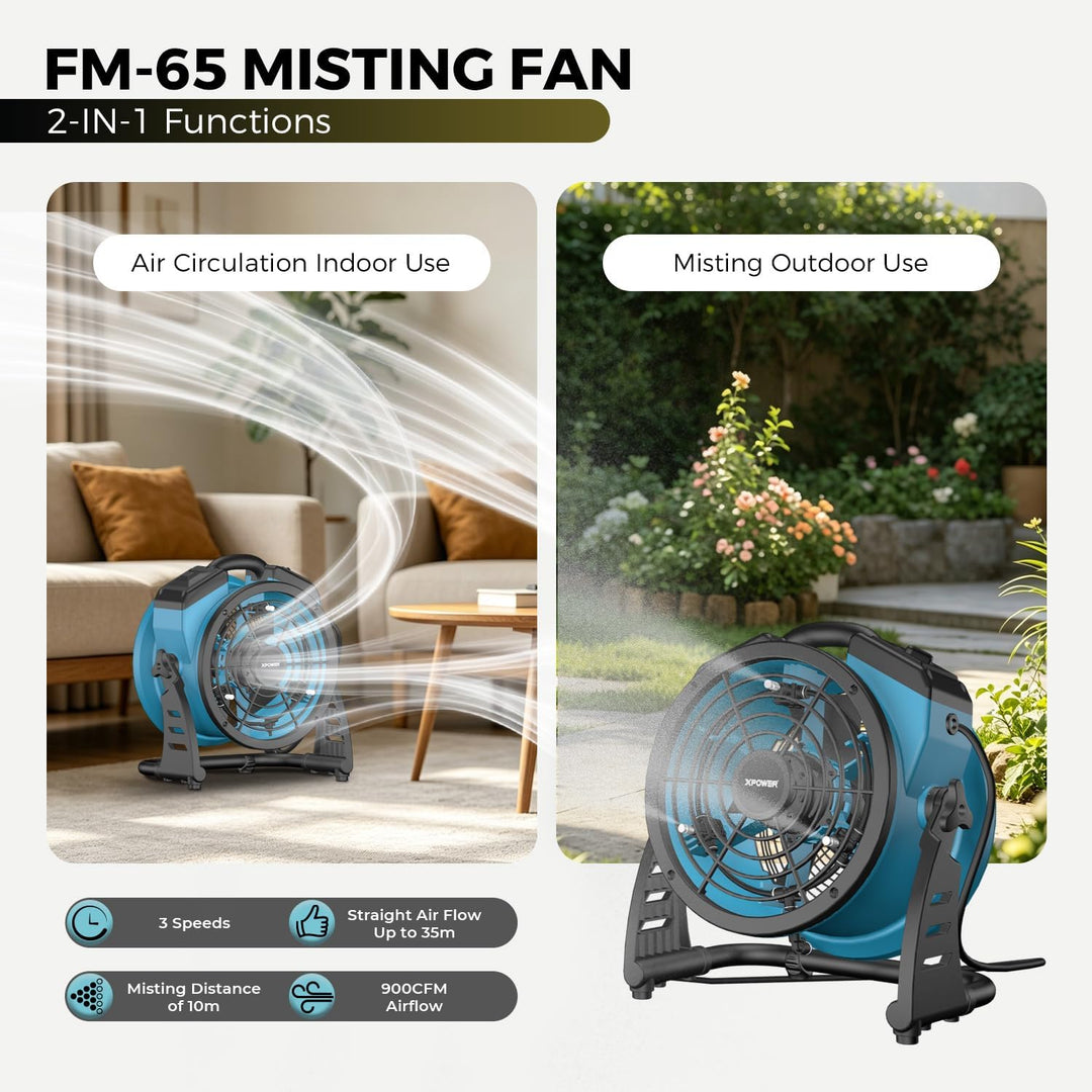 XPower Misting Fan Outdoor Cooling Oscillating Heavy Duty Powerful High Velocity Ideal for Camping,