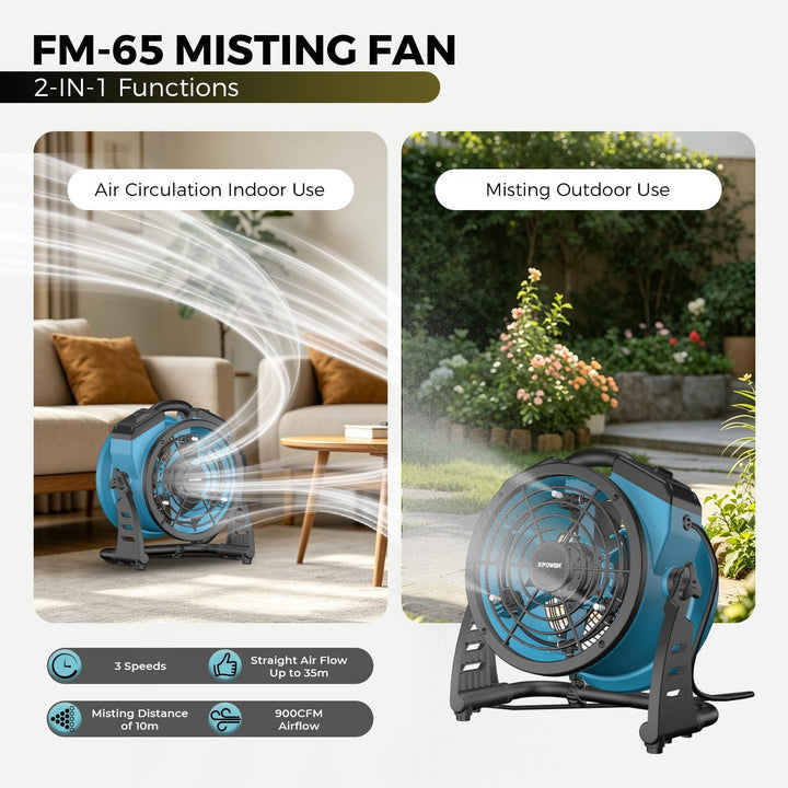 XPower Misting Fan Outdoor Cooling Oscillating Heavy Duty Powerful High Velocity Ideal for Camping,