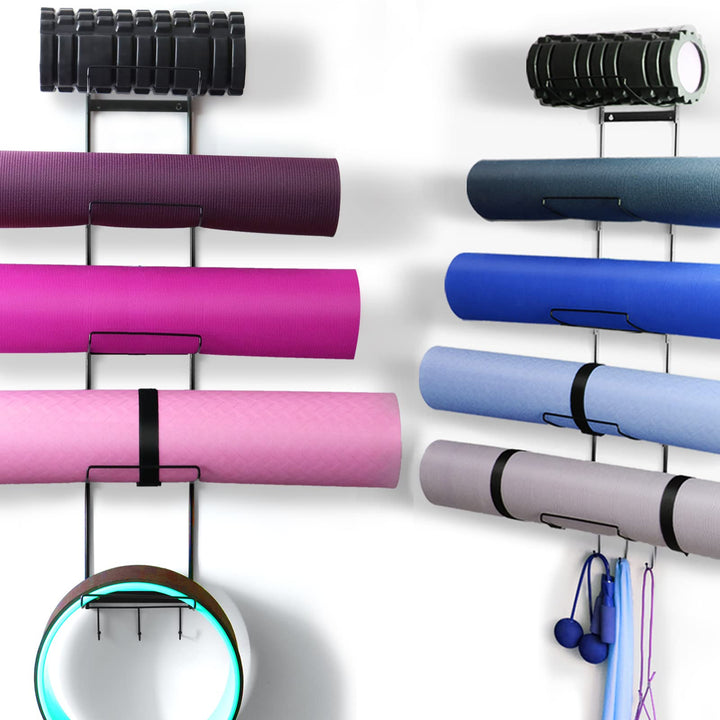 Yogamattenhalter mit 5 Ebenen, Wandhalterung, Metall-Aufbewahrungsregal für Yogamatten/Räder, Schaum