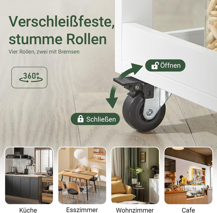 SoBuy FKW75-WN Küchenwagen Servierwagen Beistellwagen Rollwagen mit 1 Tür und 3 Regalböden Weiss-Nat