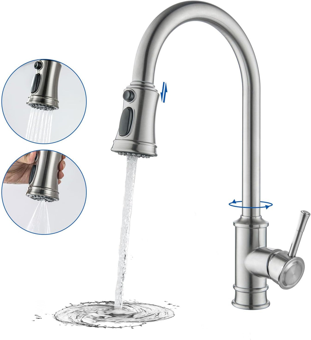 Vintage Wasserhahn Küche Mit Brause Ausziehbar,Küchenarmatur 360°Schwenkbar Spültischarmatur,Einhebe