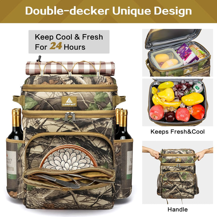 Laripwit Kühlrucksack 54 Dosen Thermo Kühltasche Rucksack Gross Isolierte Doppeldeck mit Kühlfach fü