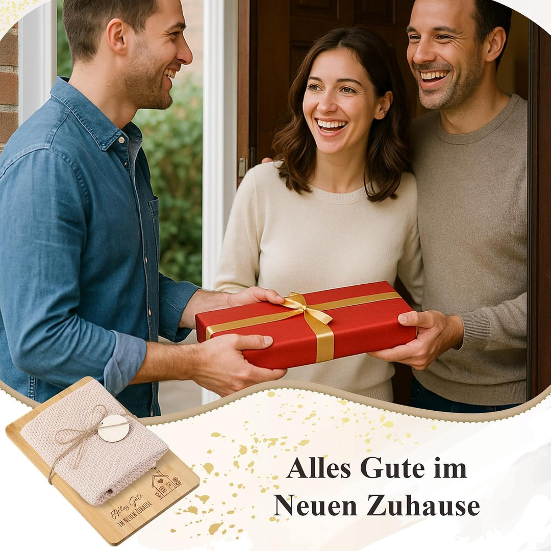Xuniea Einweihungsgeschenk Wohnung 28 x 18 cm Holz Schneidebrett Baumwolle Küchentuch Einzugsgeschen