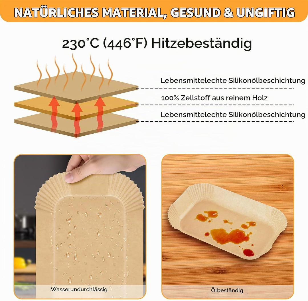 Backpapier für Heissluftfritteuse, BROTOU 125pcs 29.1 x 14,8 CM Rechteckig Antihaft Airfryer Backpap