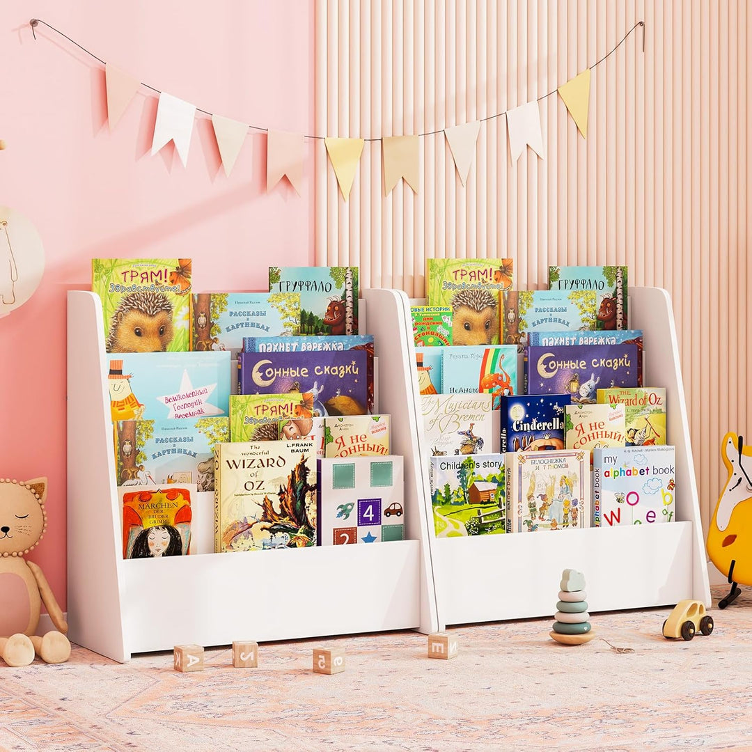 COSTWAY Kinderregal mit 4 Fächern, Bücherregal für Kinder, Zeitungsständer, Aufbewahrungsregal für K