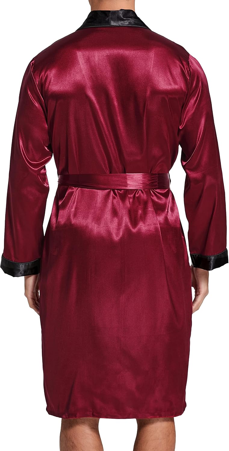 Herren Satin Bademantel, Leichter Seiden Langarm Bademantel mit Shorts Set, Spa Kimono Nachtwäsche X
