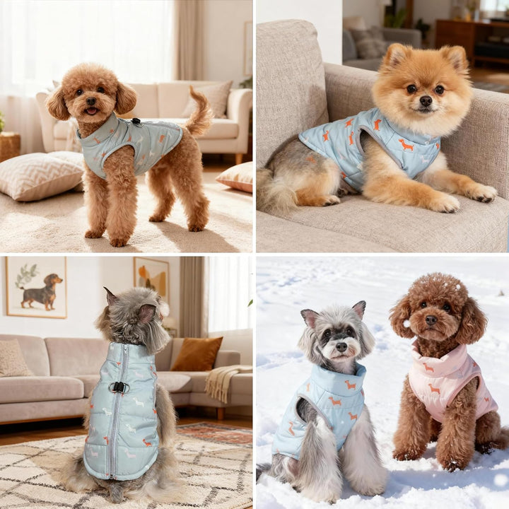 Hundemantel Winter Hundejacke Warme Hundemantel für Kleine Hunde Winddichte Hundeweste mit Geschirr