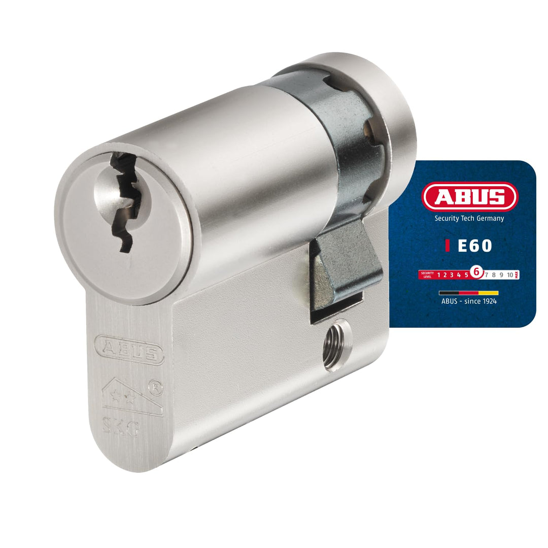 Abus E60NP Nickel Pearl 10/50 Half Cylinder Doppelzylinder 10 x 50 mm, Doppelzylinder 10 x 50 mm