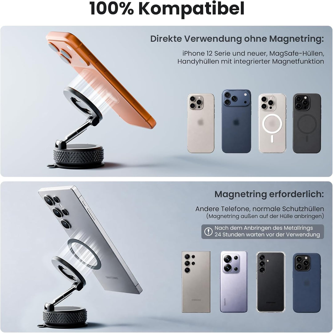 Magnetische Handyhalterung Auto Kompatibel mit MagSafe, 360° Drehbar | Handy Halter Mit Vakuum Saugn