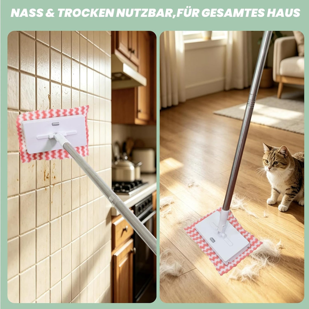 Wischmopp Mini Mopp mit Druck Klemm System, Mini Mop mit Automatischem Tuchwechsel, Bodenwischer Set
