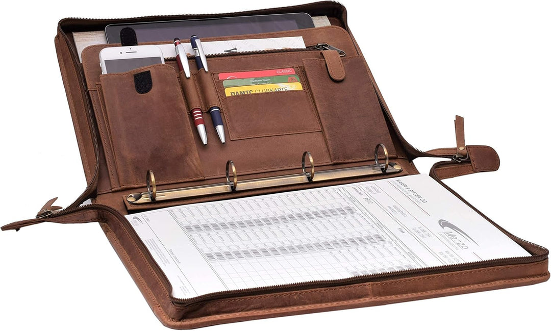 MENZO Lederschreibmappe, Dokumentenmappe, echtes Büffelleder Ledermappe, Schreibmappe, Businessmappe
