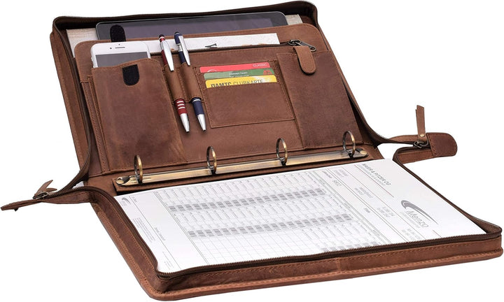 MENZO Lederschreibmappe, Dokumentenmappe, echtes Büffelleder Ledermappe, Schreibmappe, Businessmappe